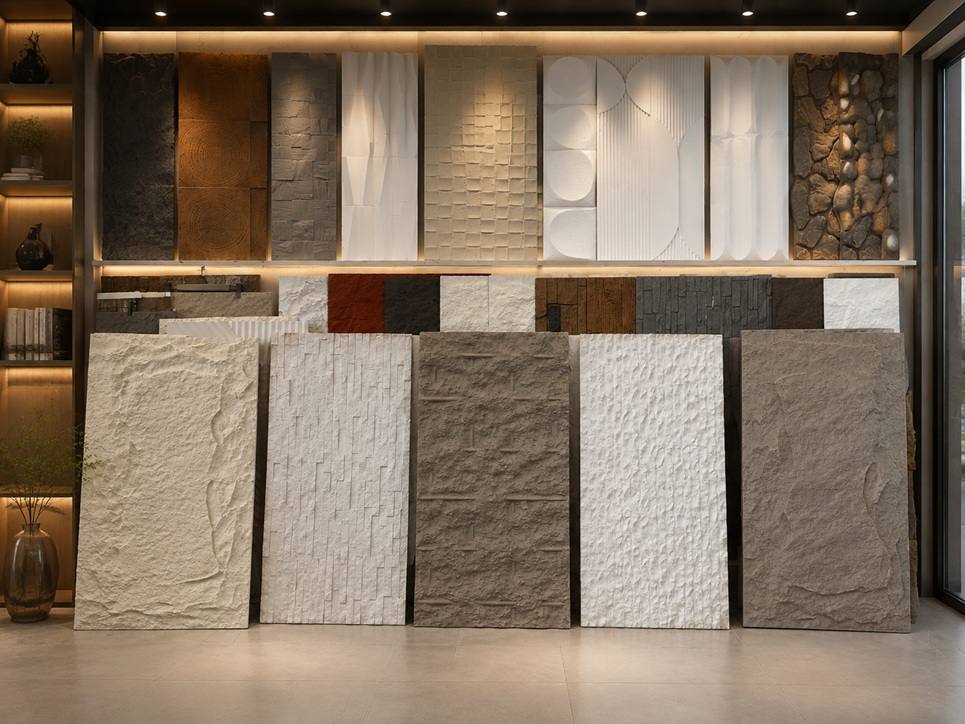 PU Stone Collection Textured stone, geometric and sculpted wall panel designs in multiple colours by Home Plus Materials