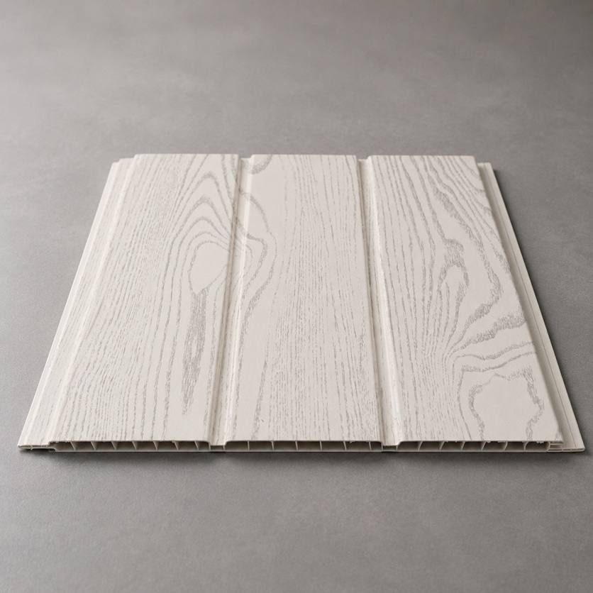 300 x 9 mm White wood-grain laminated PVC ceiling panel by Home Plus Materials