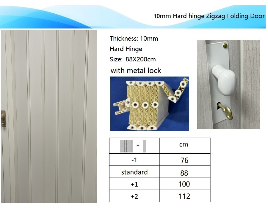 10 mm Zigzag Hard-Hinge Folding Door 100 x 220 cm reference size with a 12 cm main panel and plastic or metal hardware options by Home Plus Materials